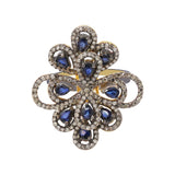 Natural Blue Sapphire Gemstone and Diamond 925 Sterling Silver Ring