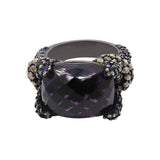 Black Rhodium Plated Natural Amethyst, Sapphire Gemstone and Diamond 925 Silver Ring
