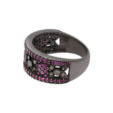 Natural Ruby Gemstone With Diamond 925 Sterling Silver Black Rhodium Plated Ring