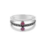 Natural Ruby Gemstone and Black Diamond 925 Sterling Silver Ring