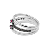 Natural Ruby Gemstone and Black Diamond 925 Sterling Silver Ring