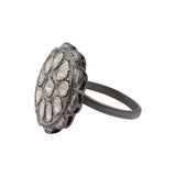 925 Sterling Silver Designer Polki Diamond Black Rhodium Ring