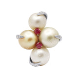 925 Sterling Silver Natural Pearl Ruby Gemstone and Diamond Ring For Her