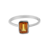 Natural Citrine Rectangle Cut Gemstone 925 Sterling Silver Ring