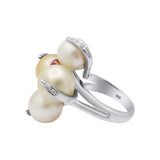 925 Sterling Silver Natural Pearl Ruby Gemstone and Diamond Ring For Her
