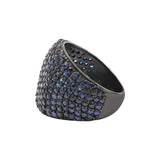 Black Rhodium Plated Natural Blue Sapphire Gemstone 925 Sterling Silver Ring