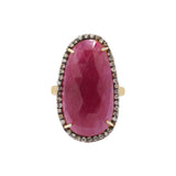 Natural Ruby Gemstone and Diamond 925 Sterling Silver Gold Plated Healing Partywear Ring