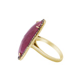 Natural Ruby Gemstone and Diamond 925 Sterling Silver Gold Plated Healing Partywear Ring