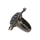 Turtle Blue Sapphire and Real Diamond 925 Silver Black Rhodium Ring