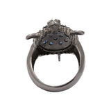 Turtle Blue Sapphire and Real Diamond 925 Silver Black Rhodium Ring