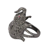Elephant Ruby and Diamond 925 Silver Black Rhodium Designer Ring