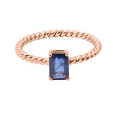Twisted 925 Silver Natural Blue Sapphire Gemstone Rose Gold Plated Ring