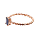Twisted 925 Silver Natural Blue Sapphire Gemstone Rose Gold Plated Ring