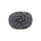 Blue Sapphire and Blue Diamond 925 Sterling Silver Black Rhodium Ring