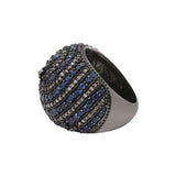 Blue Sapphire and Blue Diamond 925 Sterling Silver Black Rhodium Ring