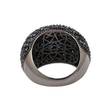 Blue Sapphire and Blue Diamond 925 Sterling Silver Black Rhodium Ring
