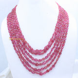 6 Line Natural Ruby Oval Cabochon Spiritual Healing Gemstone Beads Strand 925 Silver Necklace
