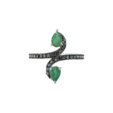 Natural Emerald Gemstone and Green Diamond 925 Sterling Silver Ring