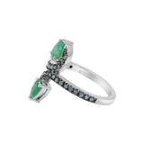 Natural Emerald Gemstone and Green Diamond 925 Sterling Silver Ring