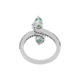 Natural Emerald Gemstone and Green Diamond 925 Sterling Silver Ring