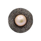 Gorgeous Natural Pearl and Diamond 925 Sterling Silver Black Rhodium Plated Ring