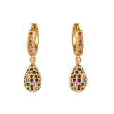 18K Gold Plated Water Drop Rainbow Color CZ Earrings