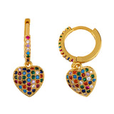 18K Gold Plated Heart Shape Rainbow Color CZ Earrings