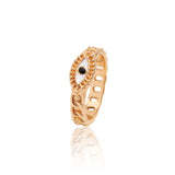 14K Gold Plated Black And White Enamel Evil Eye Twisted Band Ring