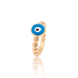 14K Gold Plated Blue, Black And White Enamel Evil Eye Beaded Ring
