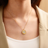 18k Gold Plated Round Enamel Evil Eye Choker Chain Necklace