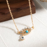 14k Gold Plated Turquoise Inlay Crystal Evil Eye Necklace For Girls And Womens