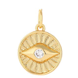 18K Gold Plated Evil Eye Round Charm CZ Stone Pendant