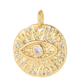 18K Gold Plated Evil Eye Hammered Charm CZ Stone Pendant