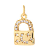 18K Gold Plated CZ Stone Lock Shape Charm Pendant