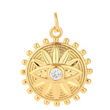 18k Gold Plated Sun And Flower Zircon Evil Eye Charm Pendant