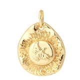 18k Gold Plated Eagle Engraved Sun Charm Zircon Pendant