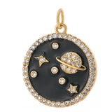 18k Gold Plated Black Enamel Universe Charm Pendant