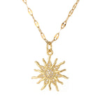 18k Gold Plated Sun Rays CZ Charm Pendant Necklace