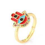 18k Gold Plated Hamsa Multi Stone Ring