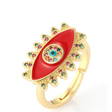 18k Gold Plated Red Enamel Evil Eye Multi Stone Ring