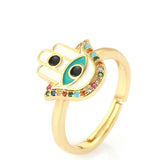 18k Gold Plated White Enamel Hamsa Multi Stone Ring