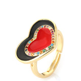 18k Gold Plated Red And Black Enamel Heart Shaped Ring