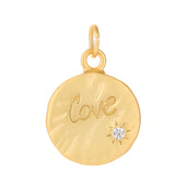 18k Gold Plated Hammered Love CZ Stone Pendant