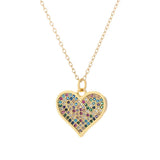 18k Gold Plated Heart Shape Multi Stone Pendant Necklace