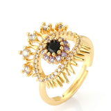 18k Gold Plated Black And White Stone Evil Eye Ring
