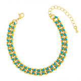 18k Gold Plated Cubic Zirconia Green Enamel Cuban Bracelet