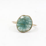 925 Sterling Silver Natural Aquamarine Uneven Shaped Gemstone Plain Gold Plated Ring
