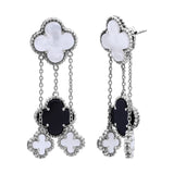 925 Sterling Silver Natural Pearl And Black Onyx Gemstone Clover Earring