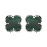 Clover 925 Sterling Silver Natural Green Malachite Gemstone Stud Earring
