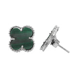 Clover 925 Sterling Silver Natural Green Malachite Gemstone Stud Earring